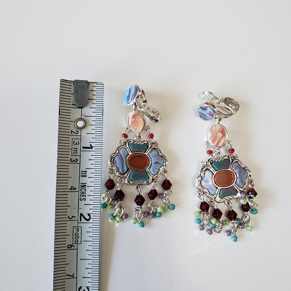 Rare Monet Clip Earrings with colorful stone accent and Crystal and seed bead - Picture 8 of 8